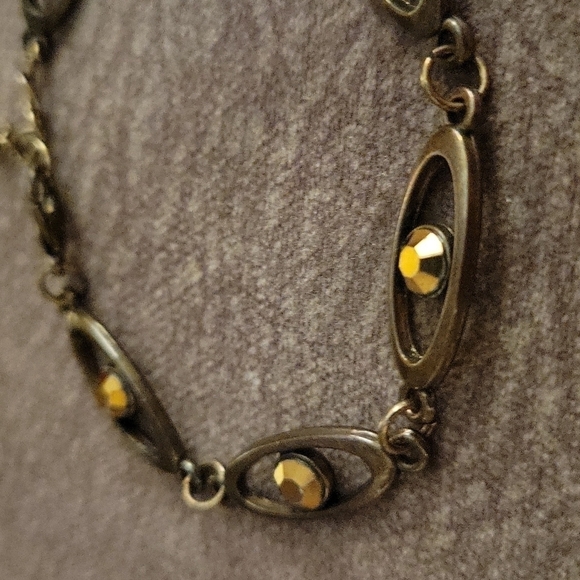 3/$30 VTG Bronze Oval Link Crystal Lobster Claw Clasp Bracelet - Picture 3 of 6